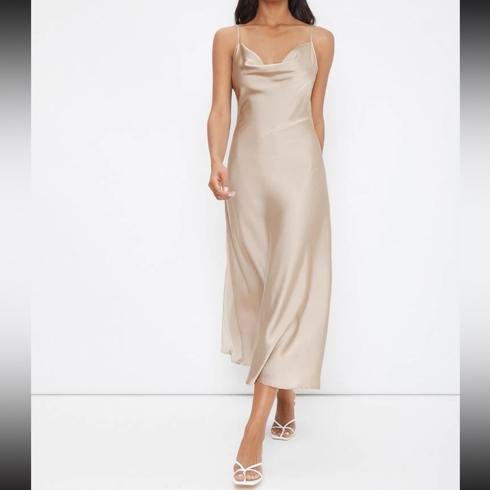 BIZwear Cowl Neck Solid Slip Dress